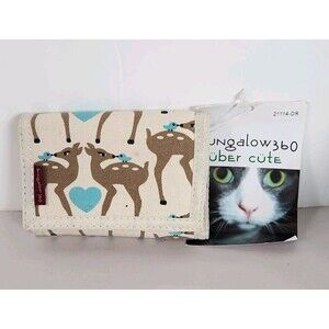 Bungalow 360 deer novelty Bambi cream brown all over Tri-Fold Wallet Vegan NWT